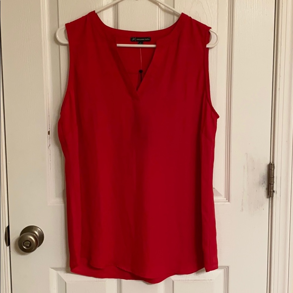 Adrianna Papell Pink Vneck Sexy Tank Top Slimming Silhouette Polyester Large